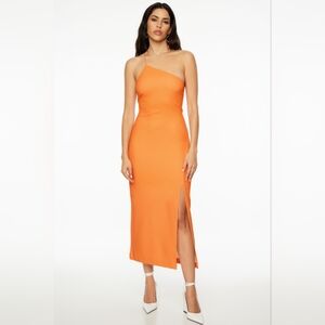 Orange Dynamite Asymmetrical Open Back Midi Dress
